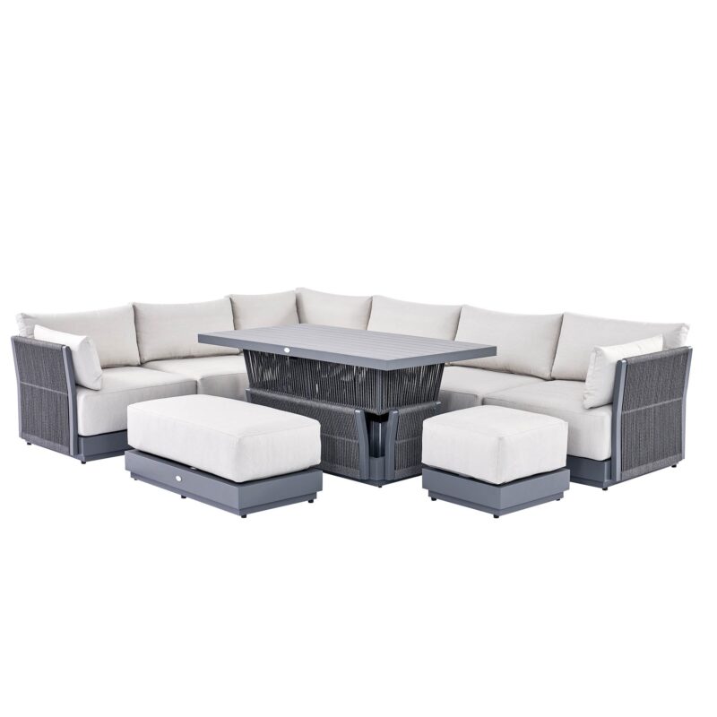 Pedra Rope and Aluminium Large Corner Casual Dining Set with Rising Table, Grey - Image 11