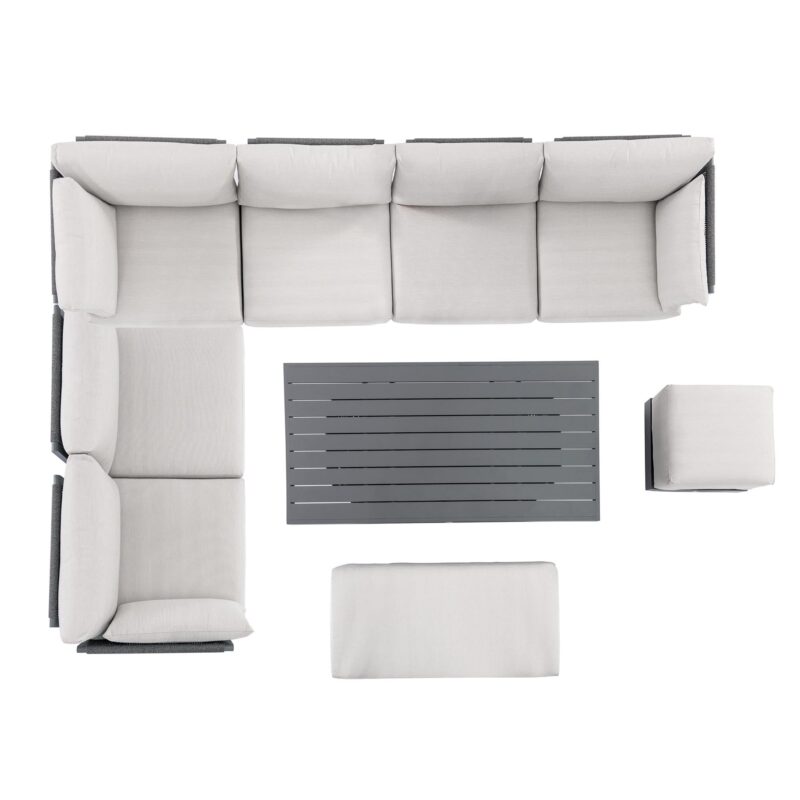 Pedra Rope and Aluminium Large Corner Casual Dining Set with Rising Table, Grey - Image 12