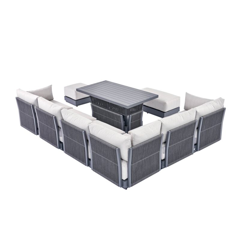 Pedra Rope and Aluminium Large Corner Casual Dining Set with Rising Table, Grey - Image 13