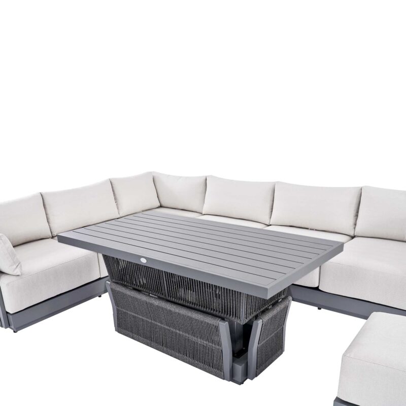 Pedra Rope and Aluminium Large Corner Casual Dining Set with Rising Table, Grey - Image 14