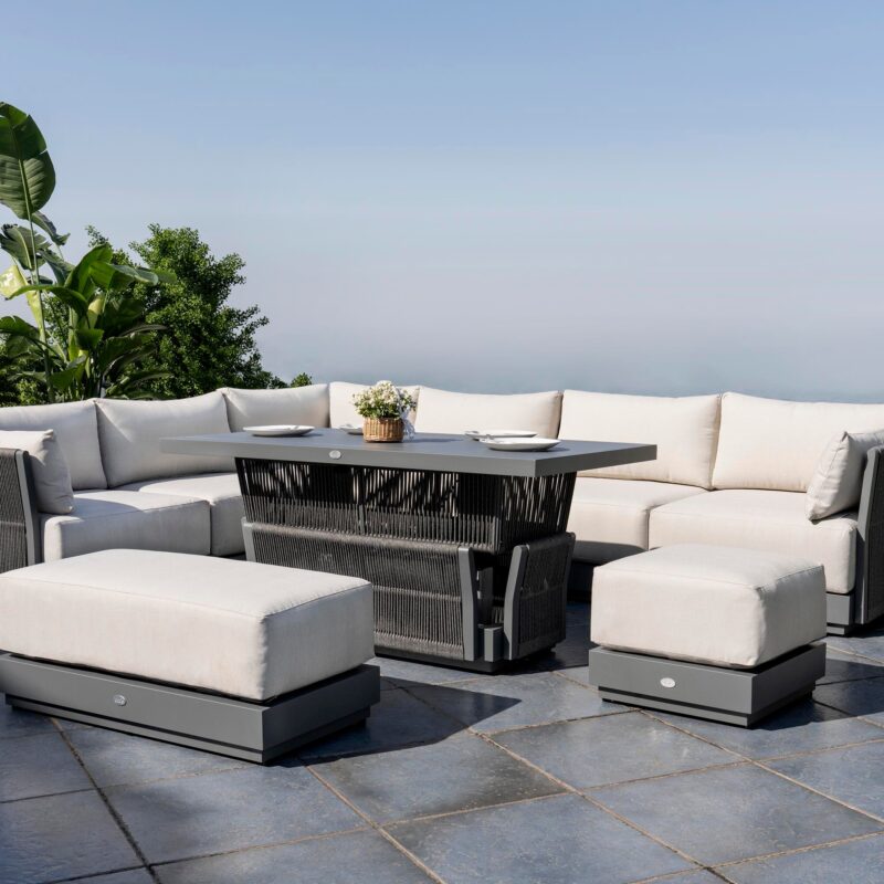Pedra Rope and Aluminium Large Corner Casual Dining Set with Rising Table, Grey - Image 3
