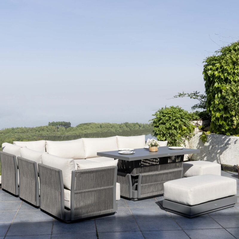 Pedra Rope and Aluminium Large Corner Casual Dining Set with Rising Table, Grey - Image 5