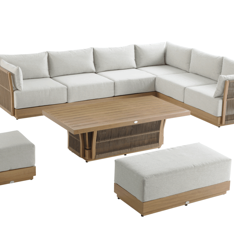 Pedra Rope and Aluminium Large Corner Casual Dining Set with Rising Table, Natural - Image 4