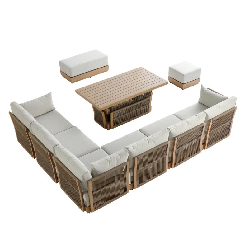 Pedra Rope and Aluminium Large Corner Casual Dining Set with Rising Table, Natural - Image 8