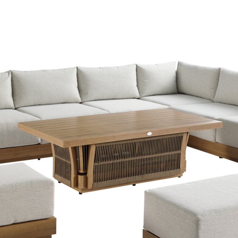 Pedra Rope and Aluminium Large Corner Casual Dining Set with Rising Table, Natural - Image 9