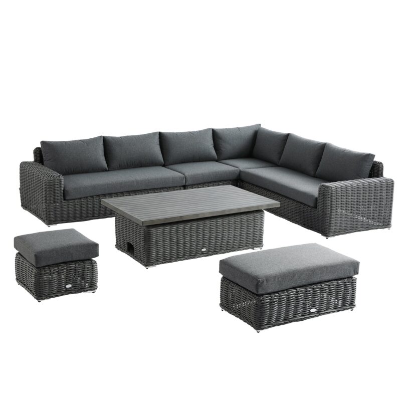 Bellagio Round Wicker Large Corner Casual Dining Set with Rising Table, Dark Grey - Image 2