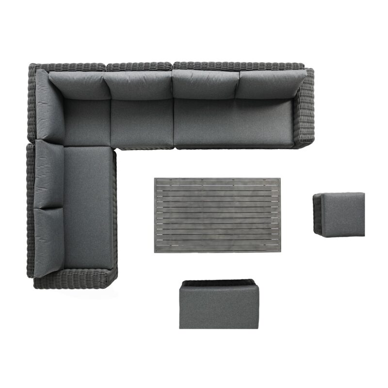 Bellagio Round Wicker Large Corner Casual Dining Set with Rising Table, Dark Grey - Image 5