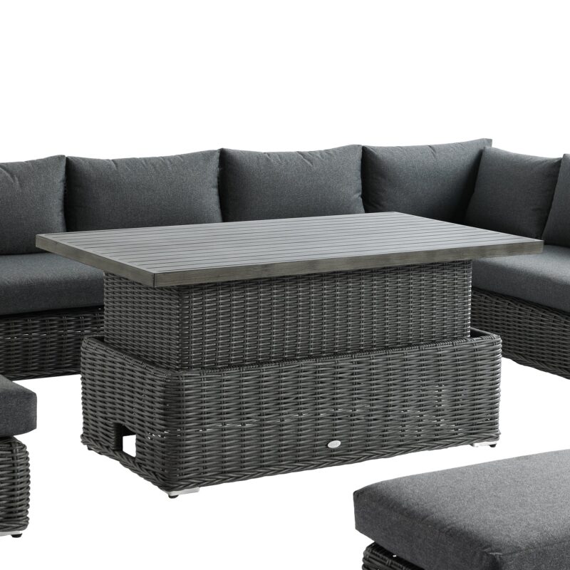 Bellagio Round Wicker Large Corner Casual Dining Set with Rising Table, Dark Grey - Image 8