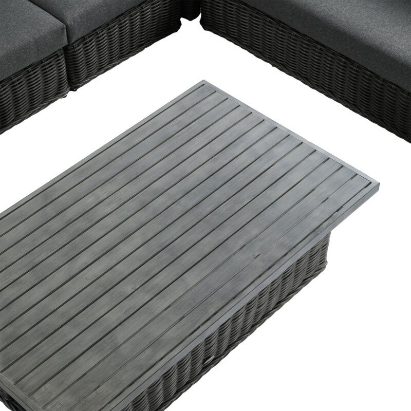 Bellagio Round Wicker Large Corner Casual Dining Set with Rising Table, Dark Grey - Image 9