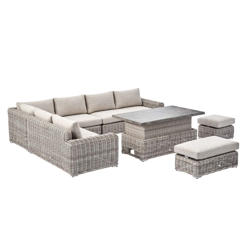 Bellagio Round Wicker Large Corner Casual Dining Set with Rising Table, Light Grey - Image 10