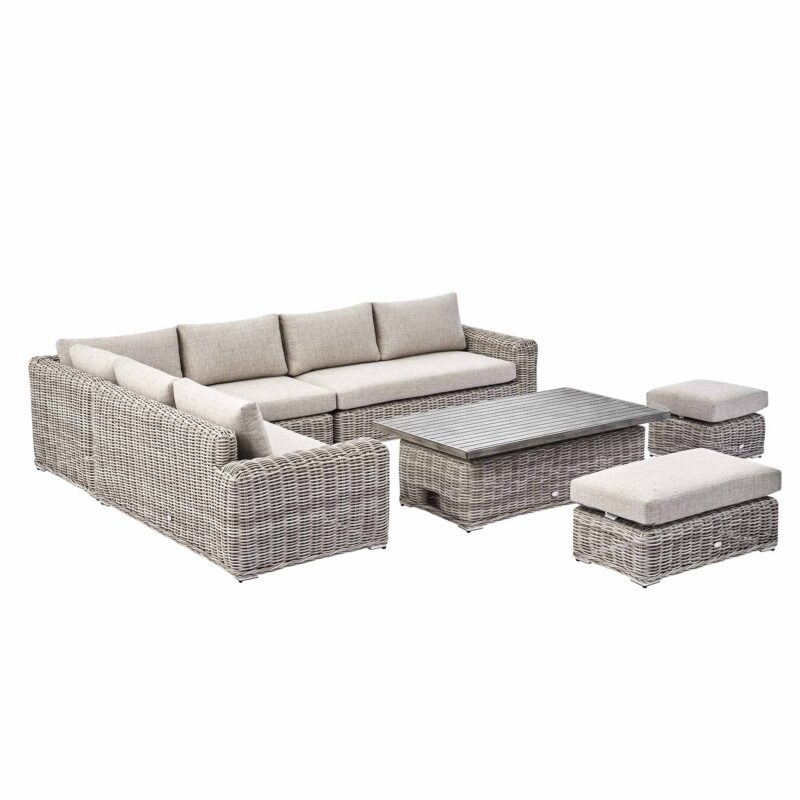 Bellagio Round Wicker Large Corner Casual Dining Set with Rising Table, Light Grey - Image 11