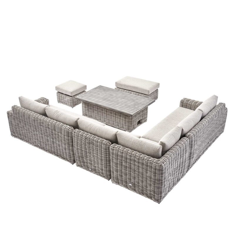 Bellagio Round Wicker Large Corner Casual Dining Set with Rising Table, Light Grey - Image 12