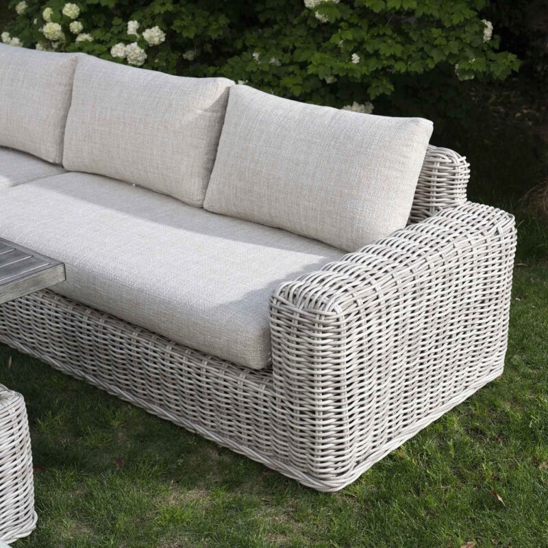 Bellagio Round Wicker Large Corner Casual Dining Set with Rising Table, Light Grey - Image 5