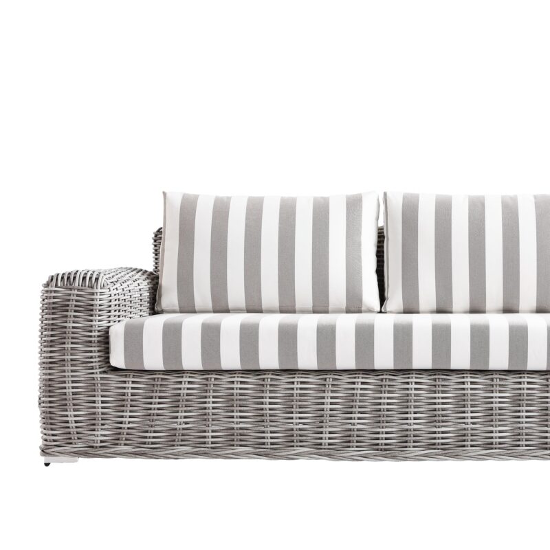 Bellagio Round Wicker Large Corner Casual Dining Set with Rising Table, Light Grey with Taupe Stripes - Image 6