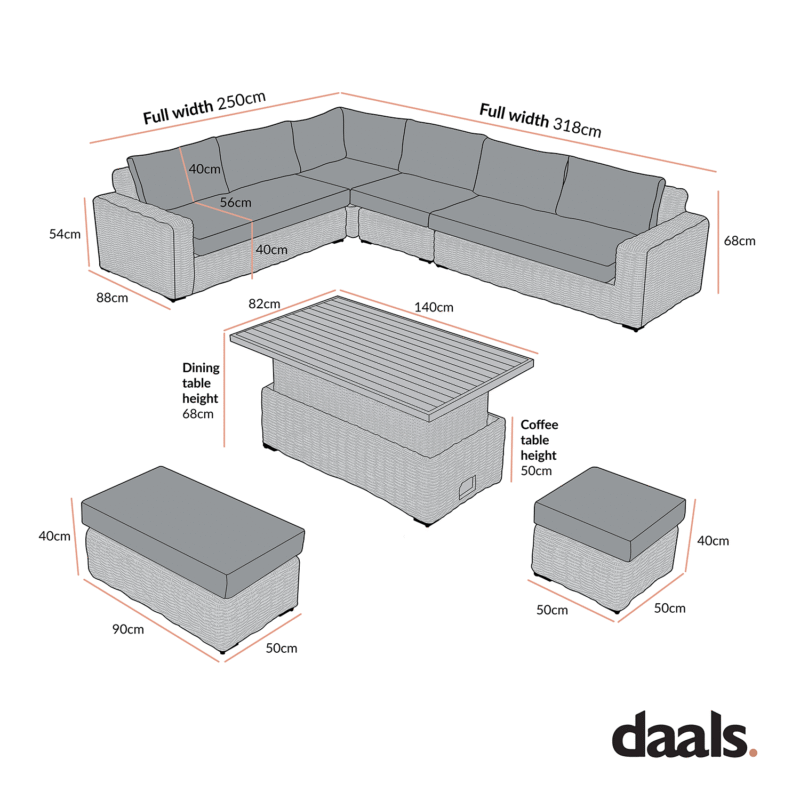 Bellagio Round Wicker Large Corner Casual Dining Set with Rising Table, Light Grey with Taupe Stripes - Image 3