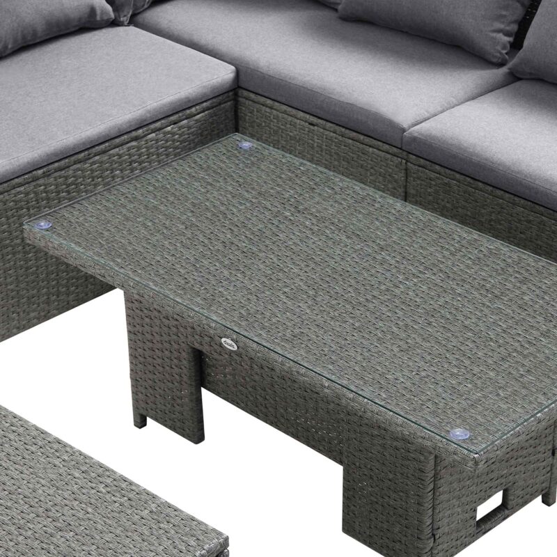 Granchester Rattan Rectangular Corner Dining Sofa Set with Rising Table, Grey - Image 12