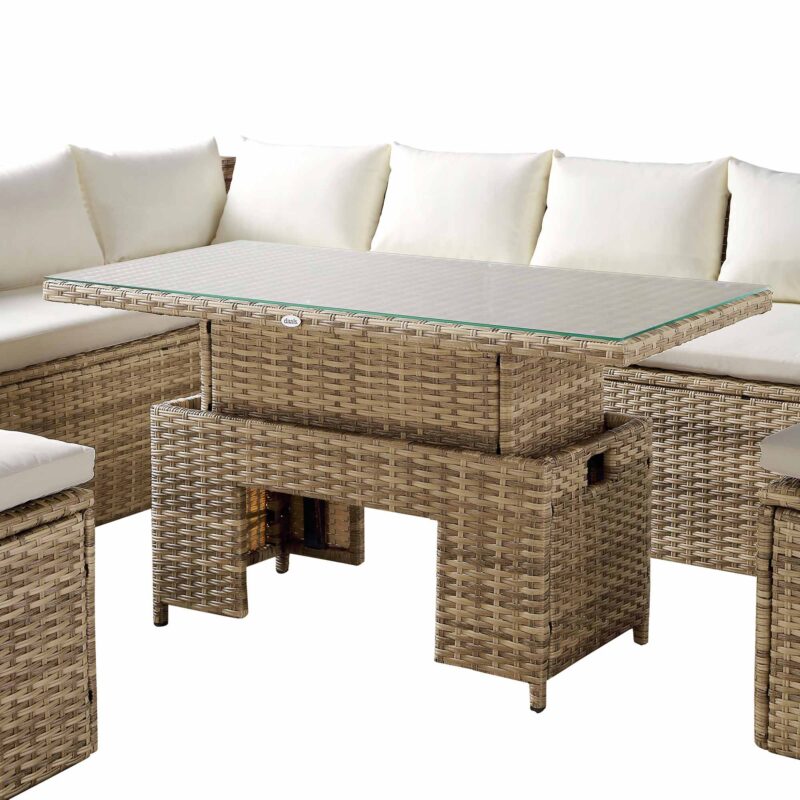 Granchester Rattan Rectangular Corner Dining Sofa Set with Rising Table, Natural - Image 13