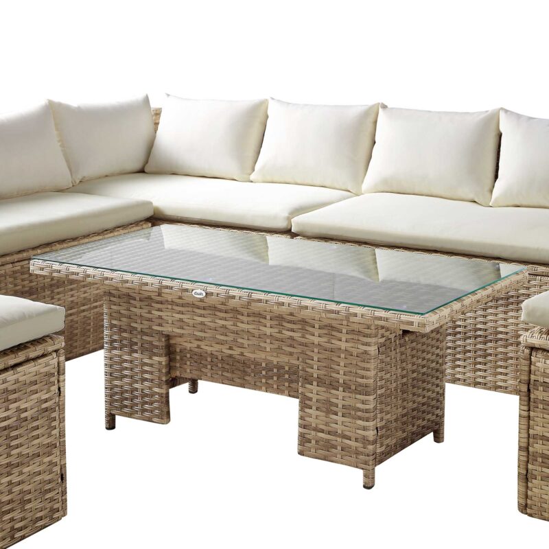Granchester Rattan Rectangular Corner Dining Sofa Set with Rising Table, Natural - Image 14