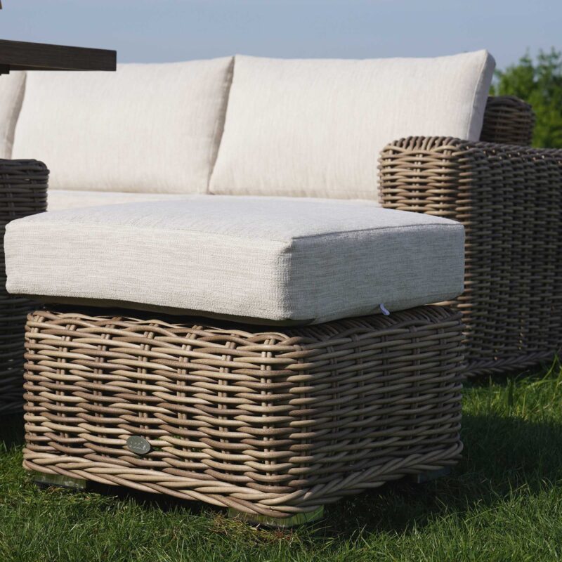 Bellagio Round Wicker Large Corner Casual Dining Set with Rising Firepit Table, Natural - Image 6