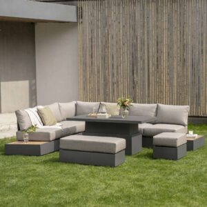 Jardin Aluminium Large Corner Casual Dining Set with Rising Table, Granite