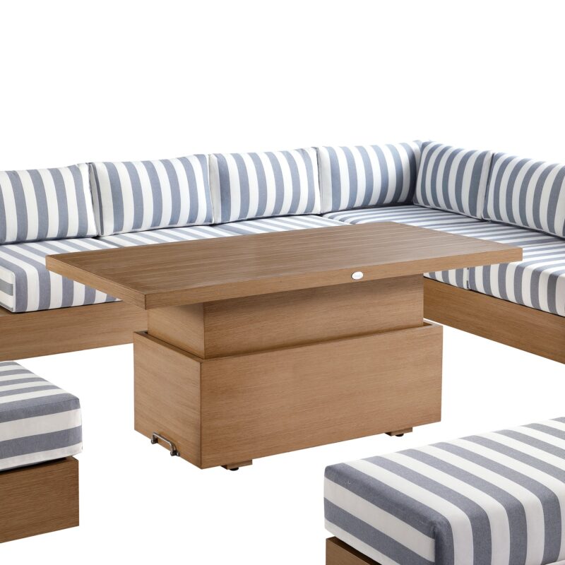 Jardin Aluminium Large Corner Casual Dining Set with Rising Table, Natural with Blue Stripes - Image 16