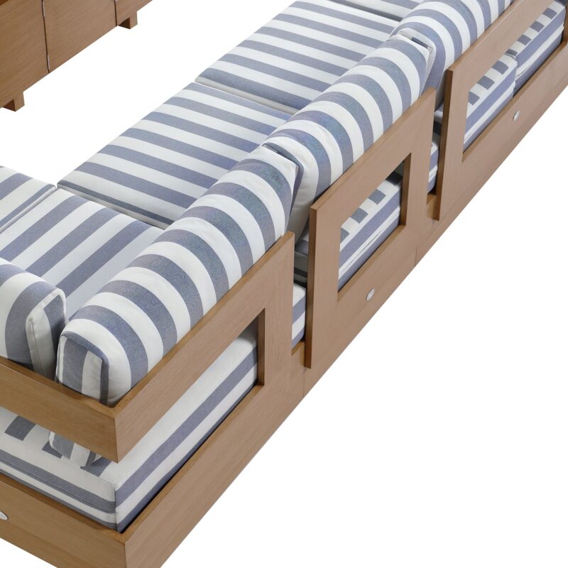 Jardin Aluminium Large Corner Casual Dining Set with Rising Table, Natural with Blue Stripes - Image 18