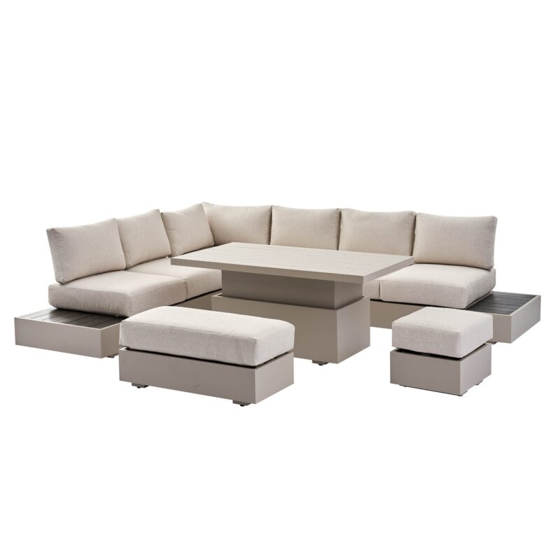 Jardin Aluminium Large Corner Casual Dining Set with Rising Table, Pumice - Image 8