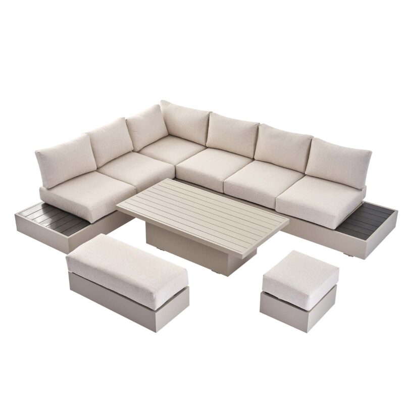 Jardin Aluminium Large Corner Casual Dining Set with Rising Table, Pumice - Image 10