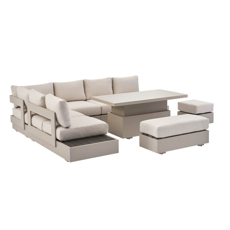 Jardin Aluminium Large Corner Casual Dining Set with Rising Table, Pumice - Image 11