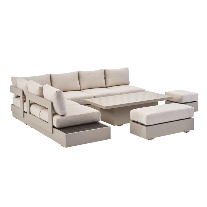 Jardin Aluminium Large Corner Casual Dining Set with Rising Table, Pumice - Image 12