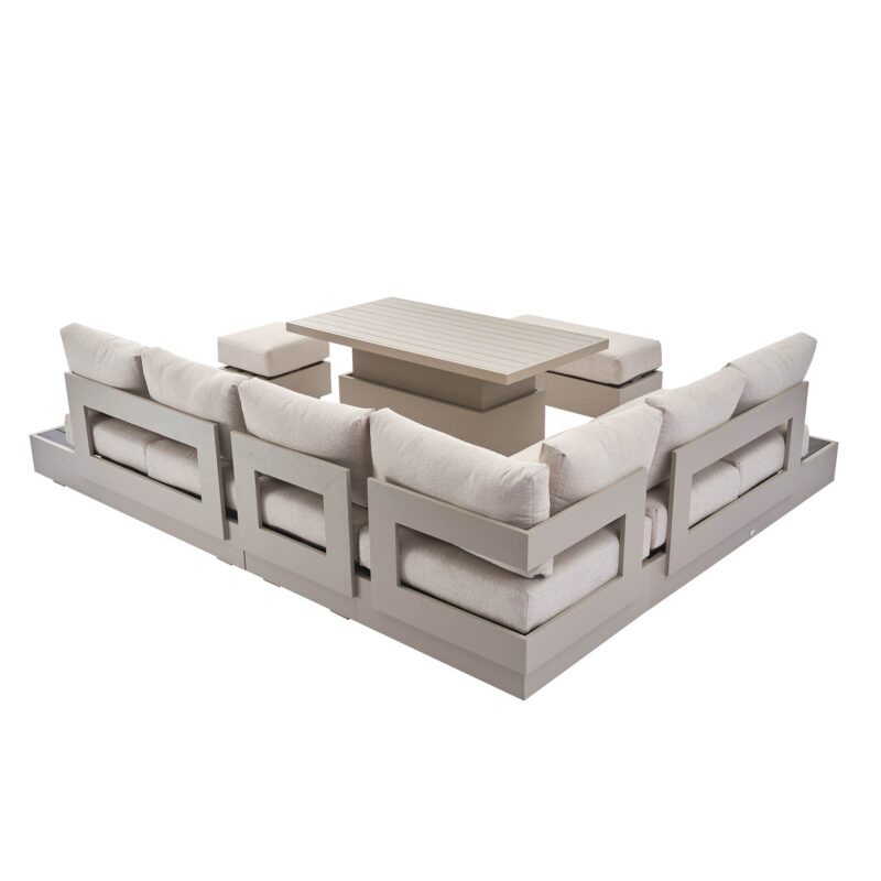 Jardin Aluminium Large Corner Casual Dining Set with Rising Table, Pumice - Image 13