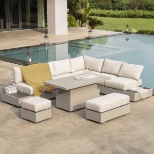 Jardin Aluminium Large Corner Casual Dining Set with Rising Table, Pumice