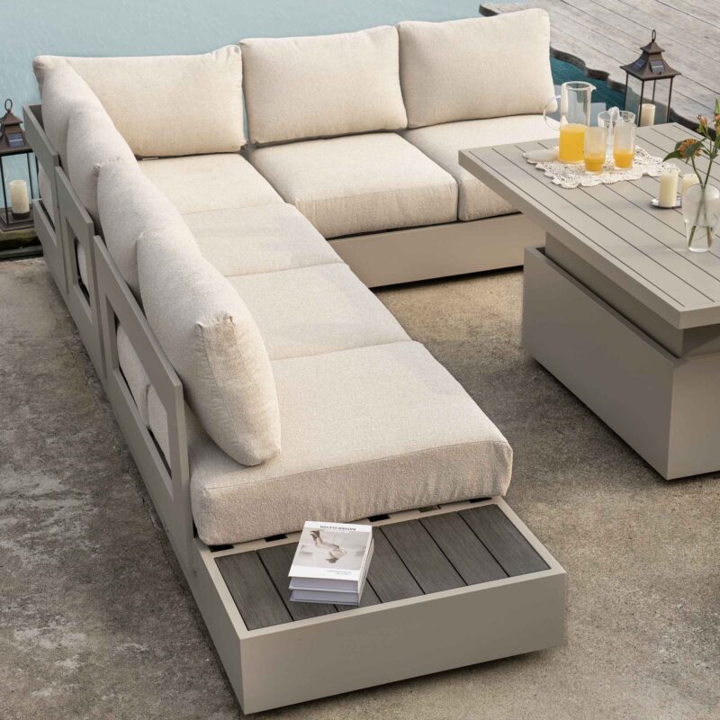 Jardin Aluminium Large Corner Casual Dining Set with Rising Table, Pumice - Image 2