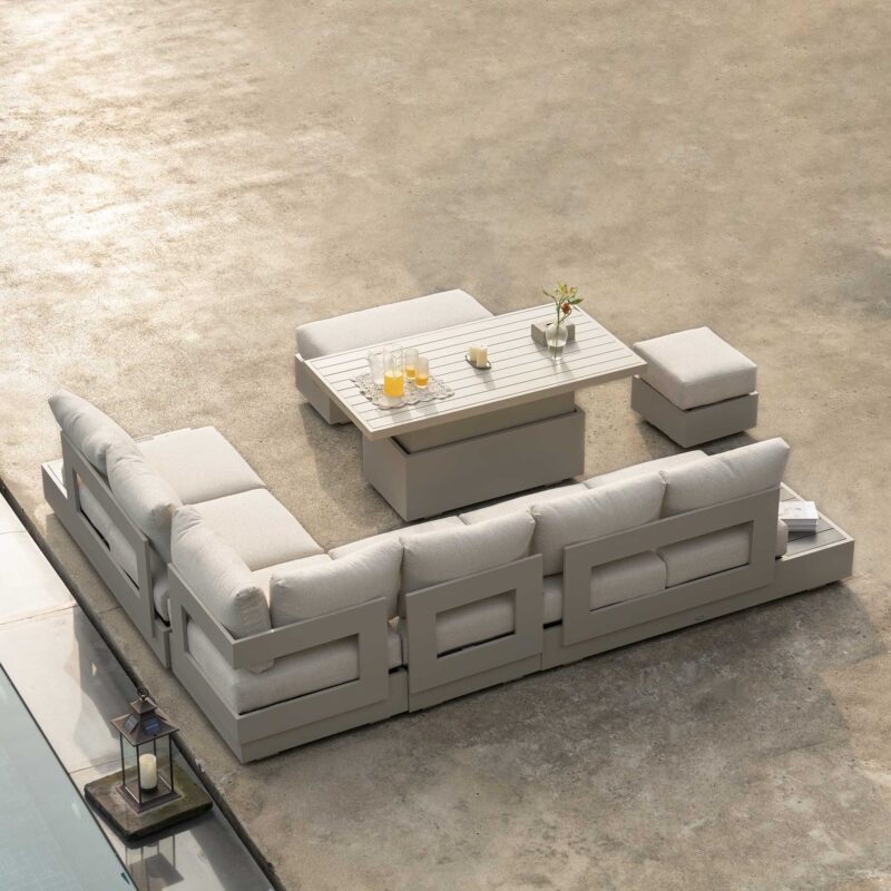 Jardin Aluminium Large Corner Casual Dining Set with Rising Table, Pumice - Image 3