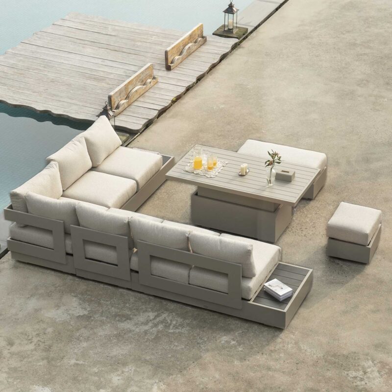 Jardin Aluminium Large Corner Casual Dining Set with Rising Table, Pumice - Image 4
