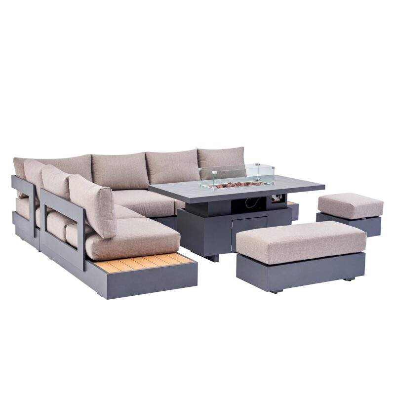 Jardin Aluminium Large Corner Casual Dining Set with Rising Firepit Table, Granite - Image 12