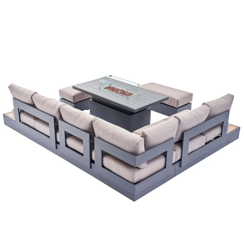 Jardin Aluminium Large Corner Casual Dining Set with Rising Firepit Table, Granite - Image 13