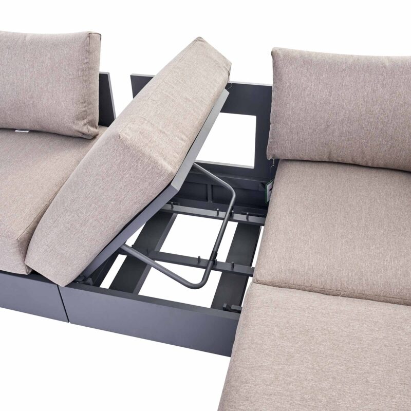 Jardin Aluminium Large Corner Casual Dining Set with Rising Firepit Table, Granite - Image 14