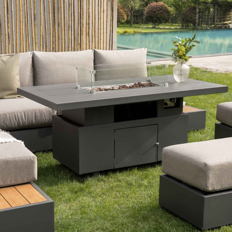 Jardin Aluminium Large Corner Casual Dining Set with Rising Firepit Table, Granite - Image 5