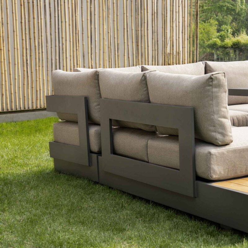 Jardin Aluminium Large Corner Casual Dining Set with Rising Firepit Table, Granite - Image 6