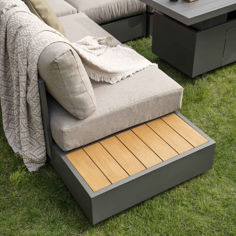 Jardin Aluminium Large Corner Casual Dining Set with Rising Firepit Table, Granite - Image 7