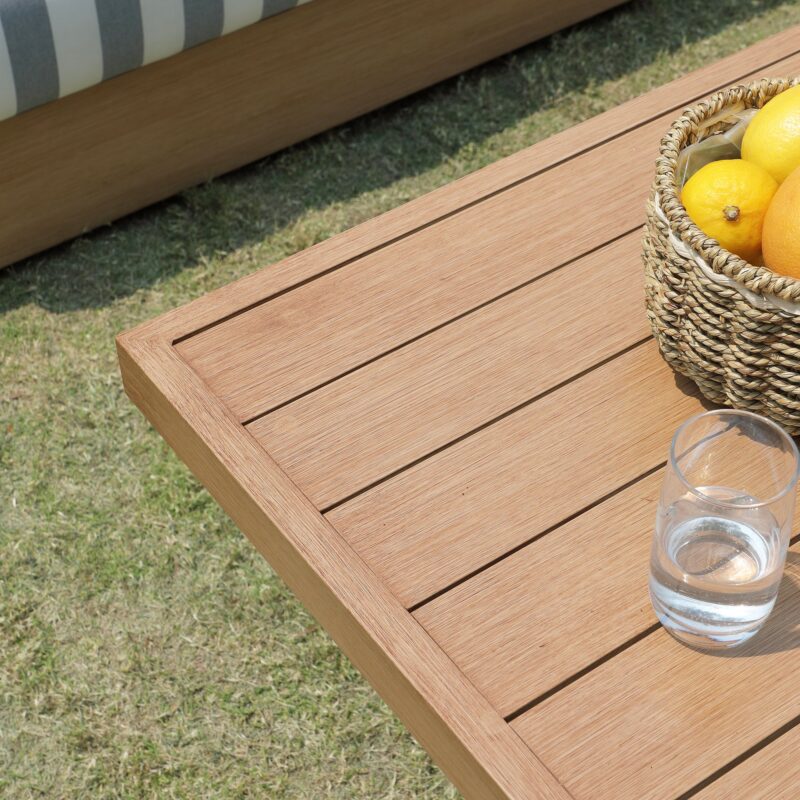 Jardin Aluminium Large Corner Casual Dining Set with Rising Firepit Table, Natural with Blue Stripes - Image 11