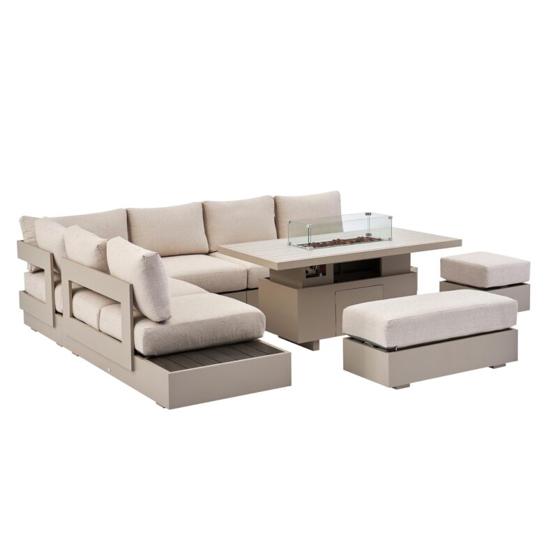 Jardin Aluminium Large Corner Casual Dining Set with Rising Firepit Table, Pumice - Image 11