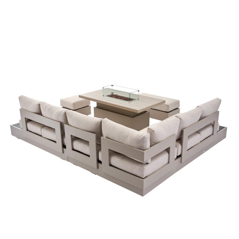 Jardin Aluminium Large Corner Casual Dining Set with Rising Firepit Table, Pumice - Image 12