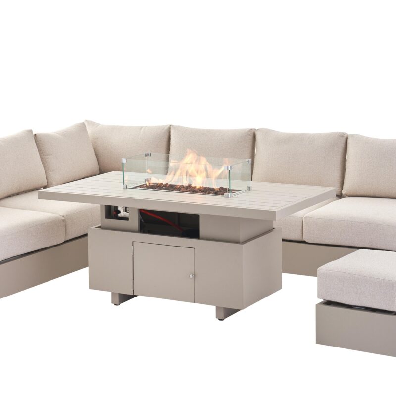 Jardin Aluminium Large Corner Casual Dining Set with Rising Firepit Table, Pumice - Image 13