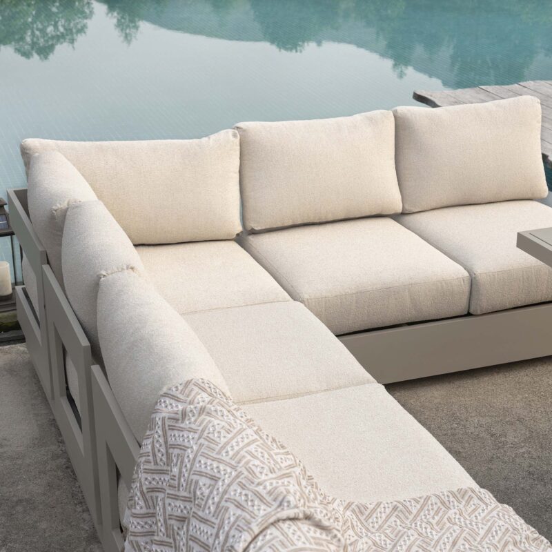 Jardin Aluminium Large Corner Casual Dining Set with Rising Firepit Table, Pumice - Image 3
