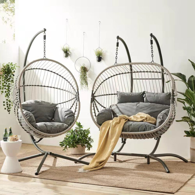 Harrington Rattan + Rope Indoor Outdoor SINGLE Hanging Chair - Image 2