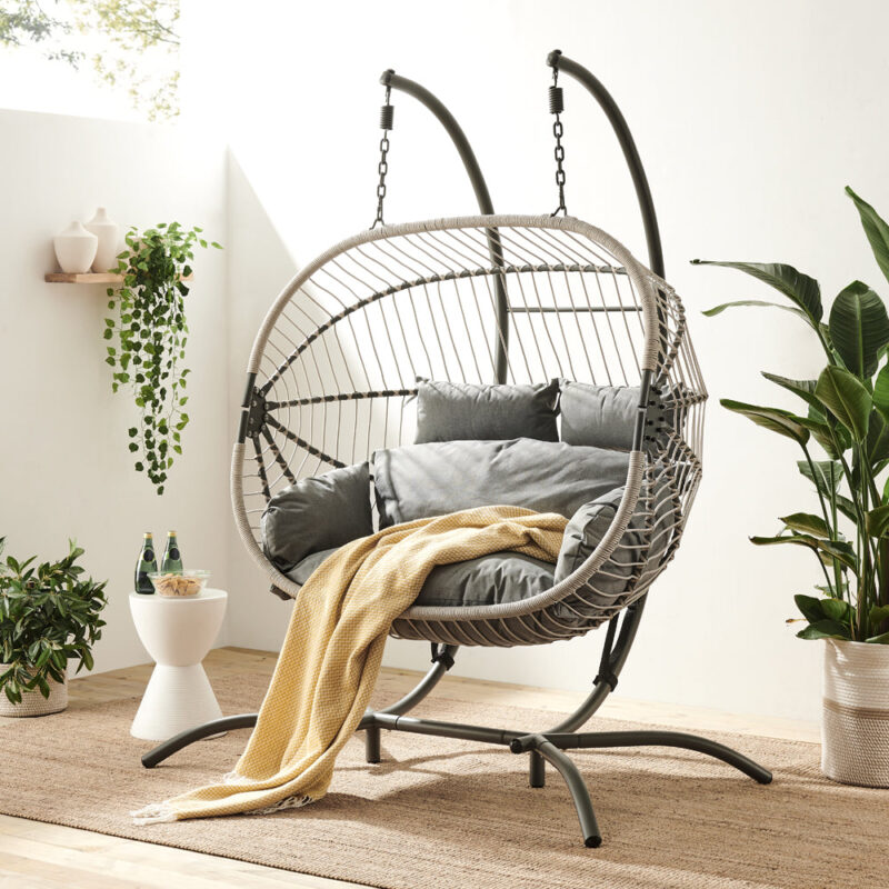 Harrington Rattan + Rope Indoor Outdoor DOUBLE Hanging Chair