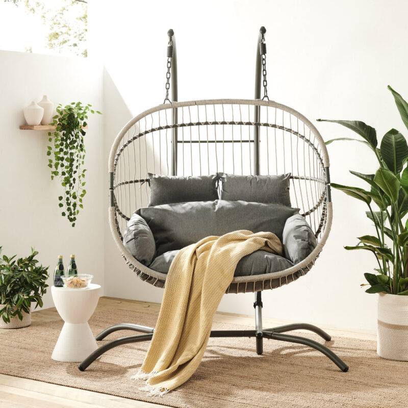 Harrington Rattan + Rope Indoor Outdoor DOUBLE Hanging Chair - Image 2