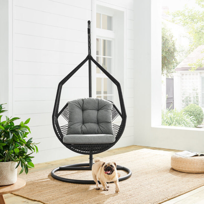 Lydia Geometric Rattan & Rope Mix Indoor Outdoor Hanging Chair - Image 2